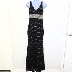 My Michelle Vintage Black Lace Sequins V Neck Prom Dress Evening Dress s…